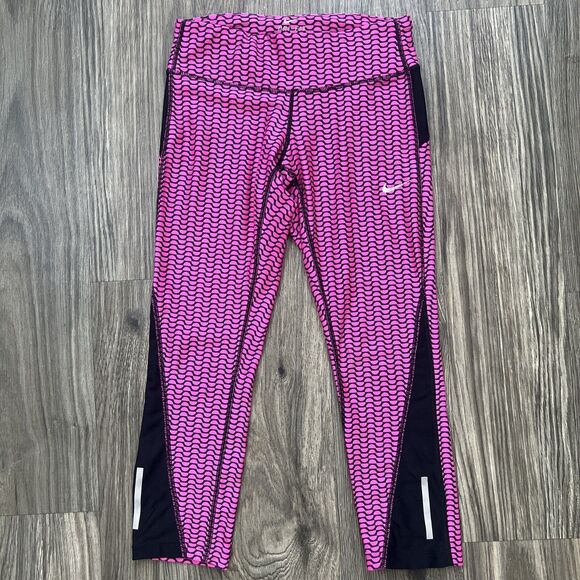 Nike Dri Fit Crop Athletic Leggings Geometric Pink Size XS Running Y2K - Picture 1 of 6